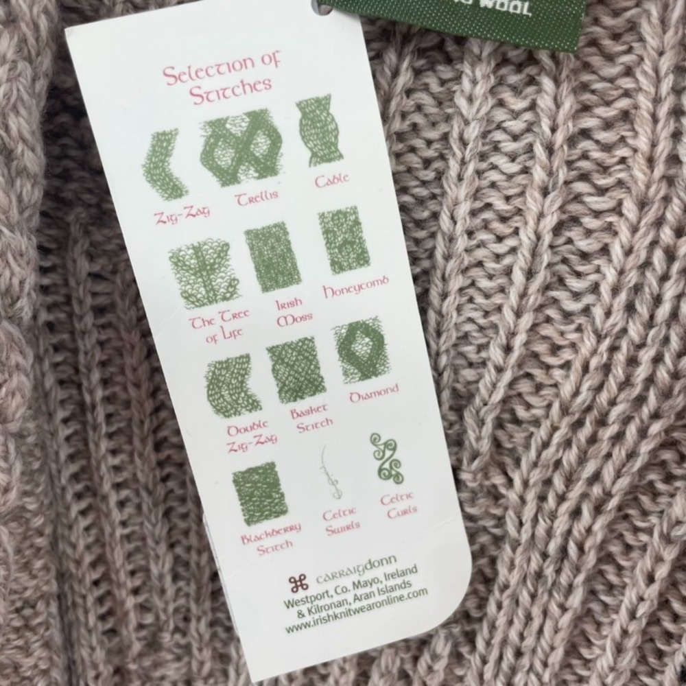 Carraig Donn Cardigan Sz S Ireland Merino Wool Cable Knit Shawl Collar Fisherman - Picture 10 of 10